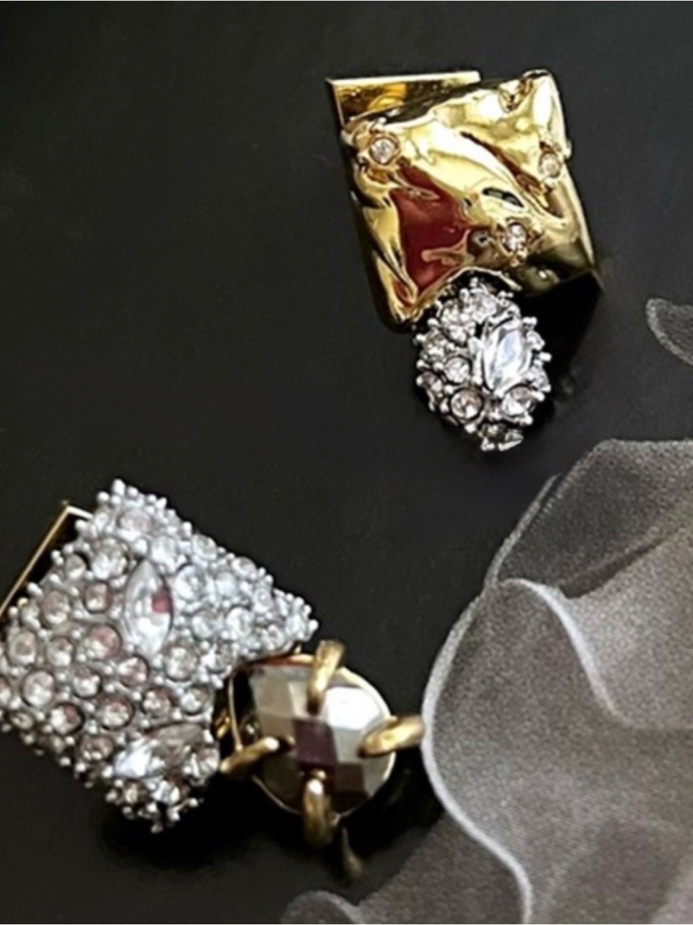 NEW Alexis Bittar Crystal Encrusted Pyrite Post Earrings Mixed Metals AU21